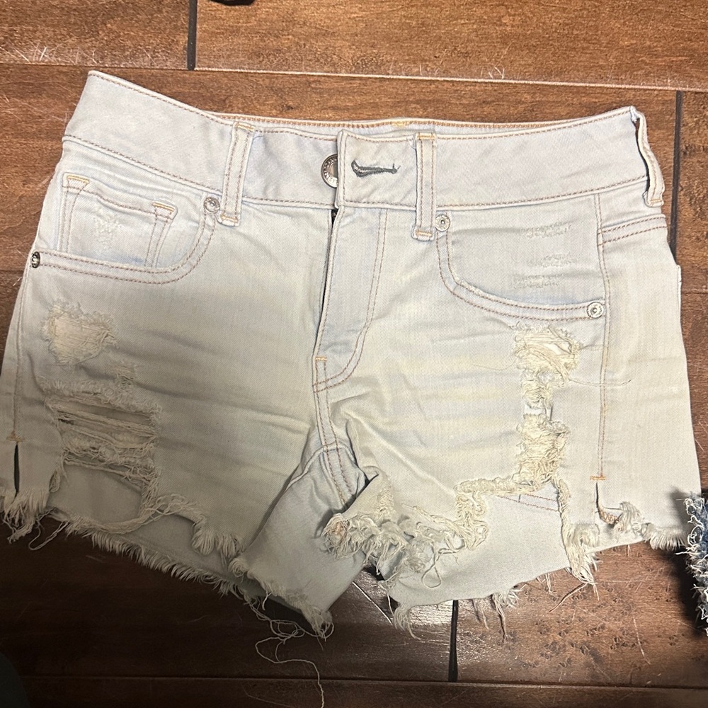 American Eagle Outfitters Light Wash Frayed Jean Shorts